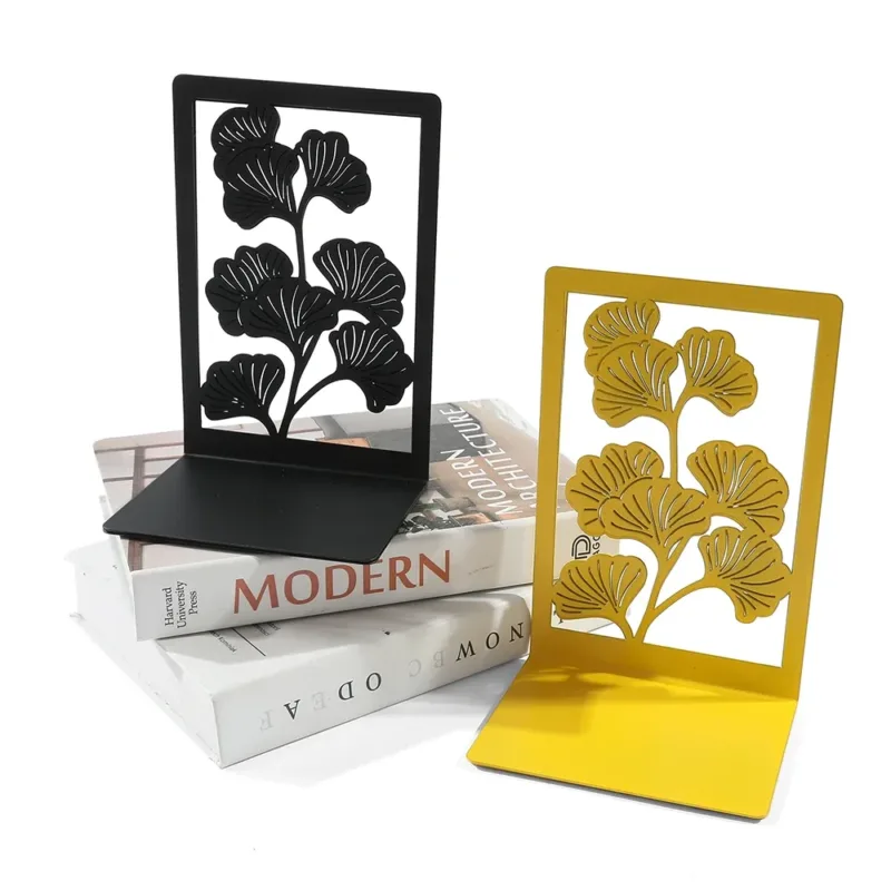 3 Style Ginkgo Leaf Bookends Bring Luck Metal Bookends Office Desktop Home for Book Lovers Office supplies Book rack Bookshelf - Image 4