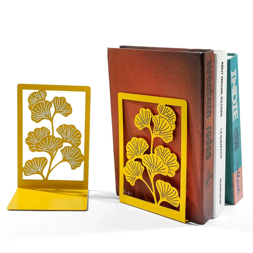 3 Style Ginkgo Leaf Bookends Bring Luck Metal Bookends Office Desktop Home for Book Lovers Office supplies Book rack Bookshelf