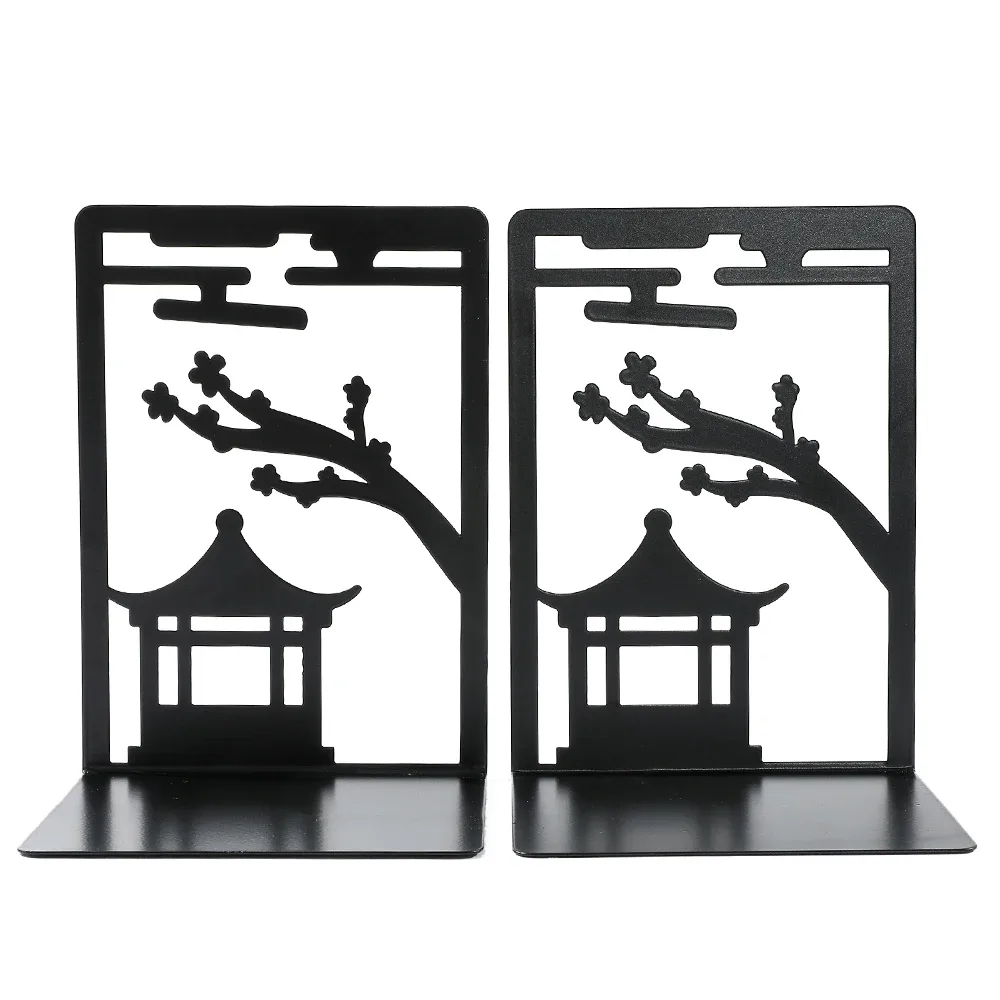 2pc Chinese Style Gazebo Book End Metal Heavy Duty Bookends for Book Lovers Organising Desktop Home Office Iron Bookends