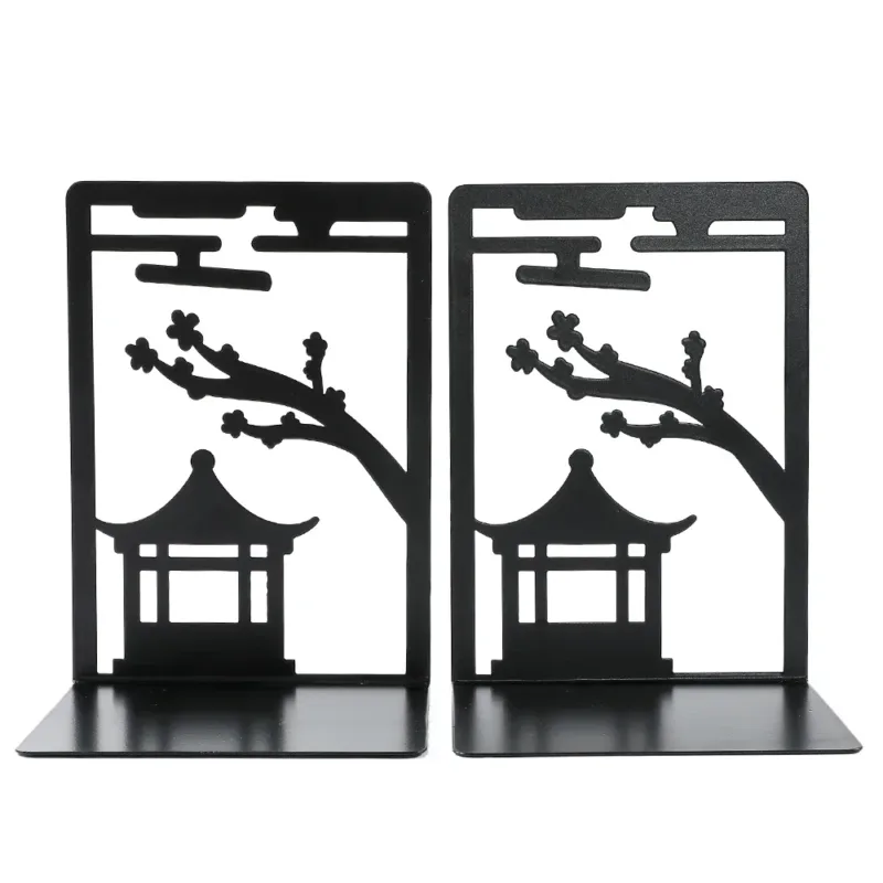 2pc Chinese Style Gazebo Book End Metal Heavy Duty Bookends for Book Lovers Organising Desktop Home Office Iron Bookends - Image 5