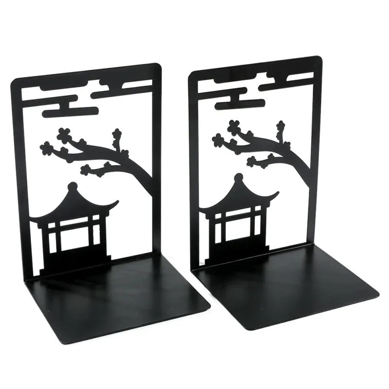 2pc Chinese Style Gazebo Book End Metal Heavy Duty Bookends for Book Lovers Organising Desktop Home Office Iron Bookends - Image 4