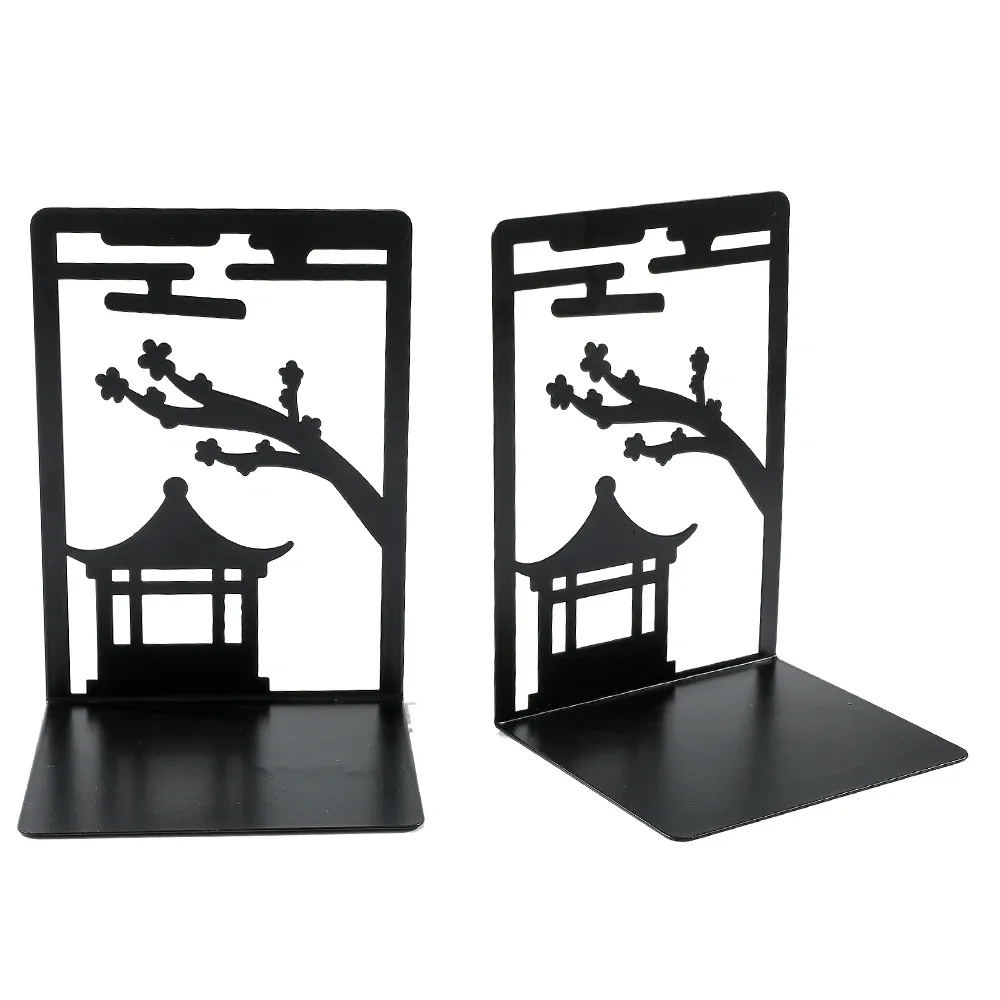 2pc Chinese Style Gazebo Book End Metal Heavy Duty Bookends for Book Lovers Organising Desktop Home Office Iron Bookends