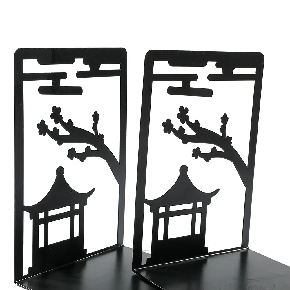 2pc Chinese Style Gazebo Book End Metal Heavy Duty Bookends for Book Lovers Organising Desktop Home Office Iron Bookends