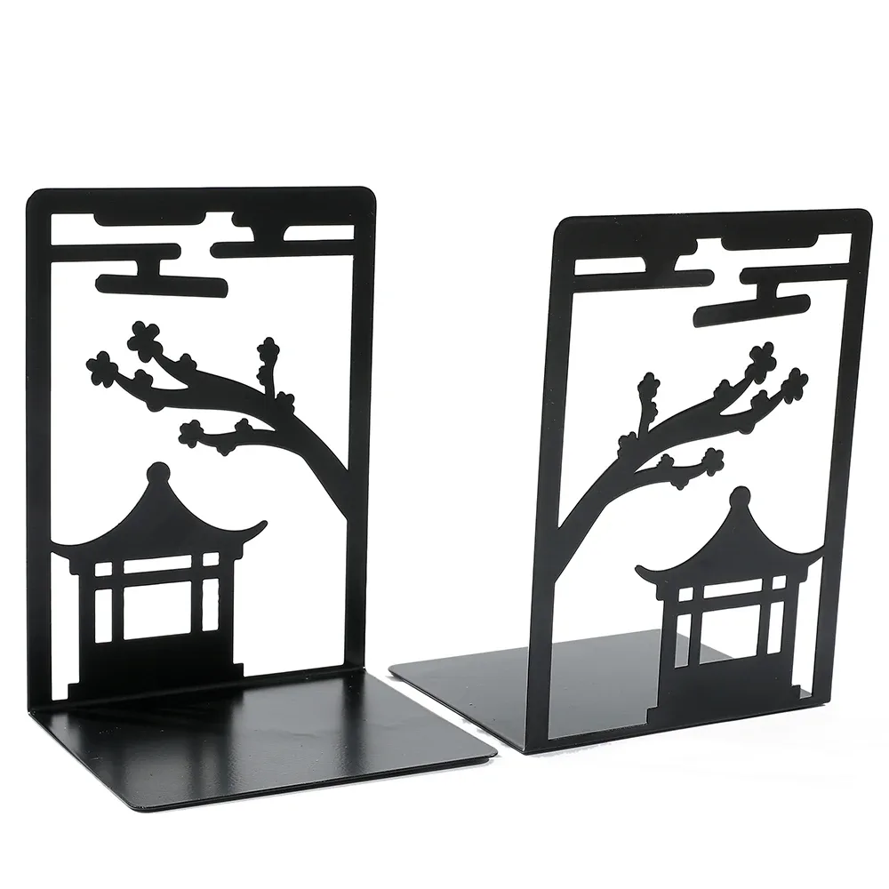 2pc Chinese Style Gazebo Book End Metal Heavy Duty Bookends for Book Lovers Organising Desktop Home Office Iron Bookends