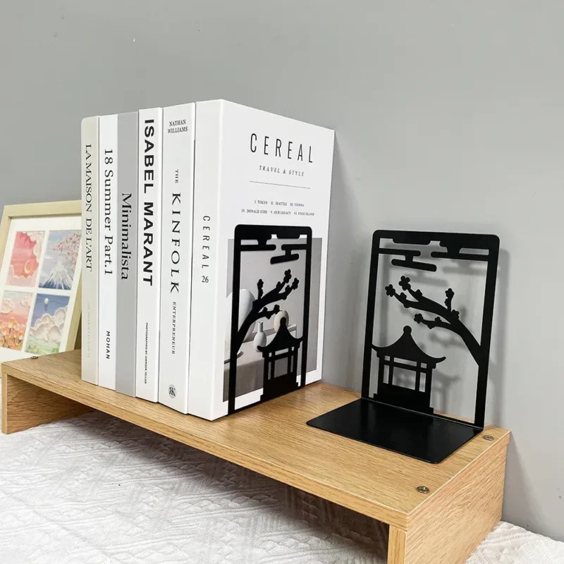 2pc Chinese Style Gazebo Book End Metal Heavy Duty Bookends for Book Lovers Organising Desktop Home Office Iron Bookends - Image 3