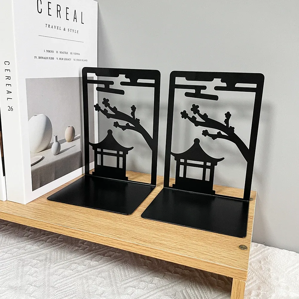 2pc Chinese Style Gazebo Book End Metal Heavy Duty Bookends for Book Lovers Organising Desktop Home Office Iron Bookends