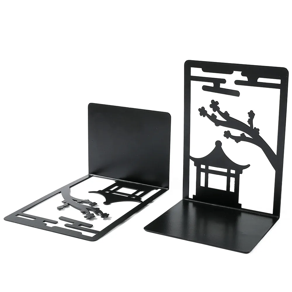 2pc Chinese Style Gazebo Book End Metal Heavy Duty Bookends for Book Lovers Organising Desktop Home Office Iron Bookends