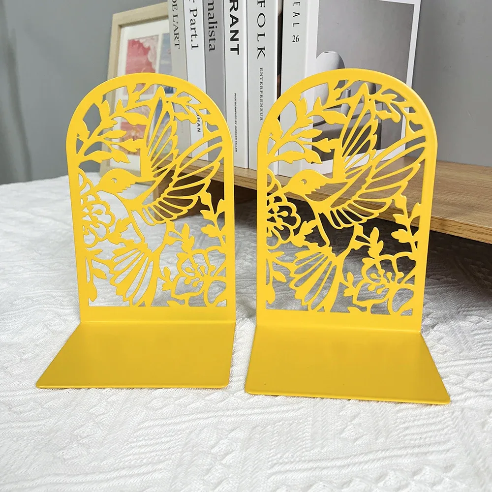 Bird Hollow Out Craft Bookends for Men Women Metal Book Ends Heavy Duty Bookends, Home Office Supplies Office Desktop Bookends