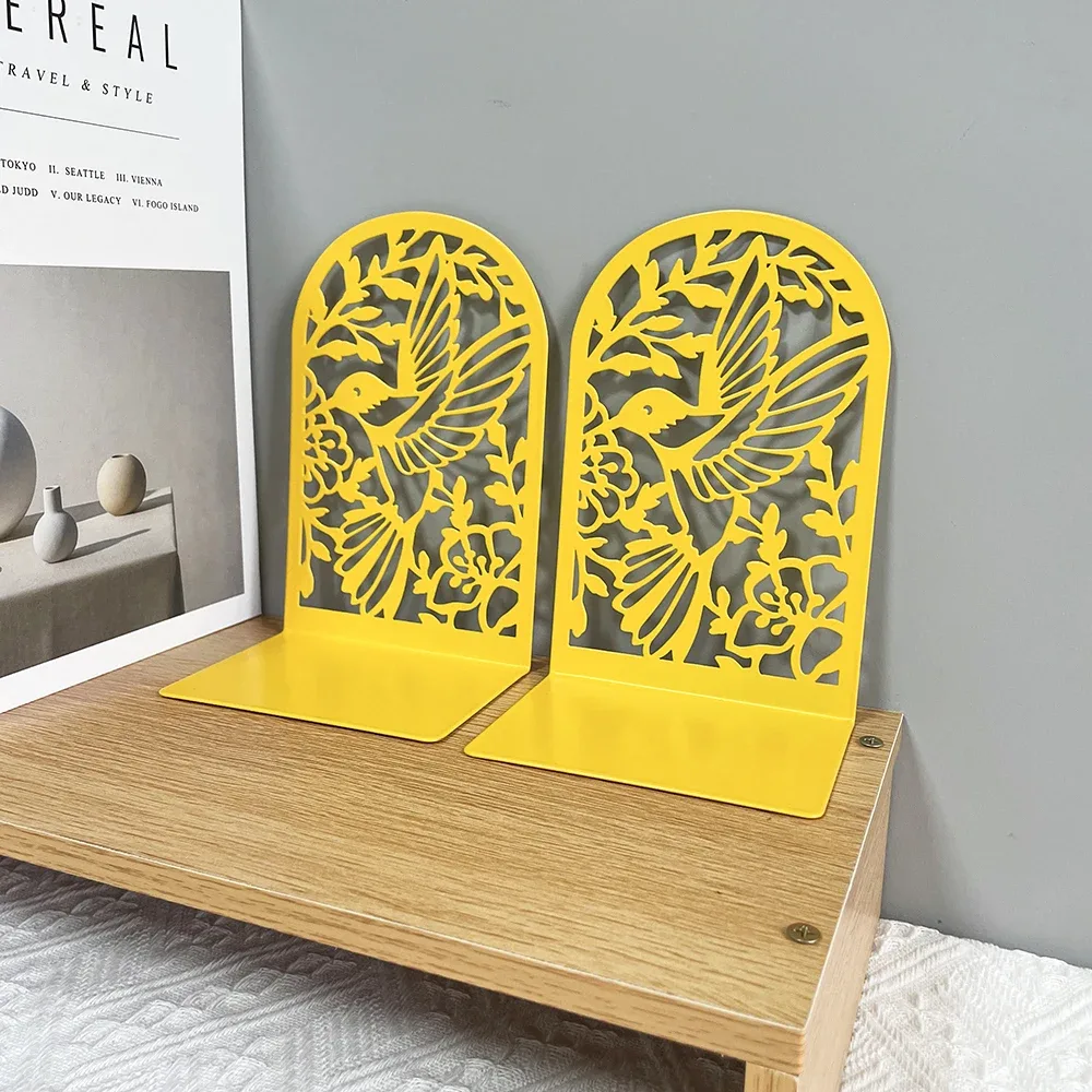 Bird Hollow Out Craft Bookends for Men Women Metal Book Ends Heavy Duty Bookends, Home Office Supplies Office Desktop Bookends