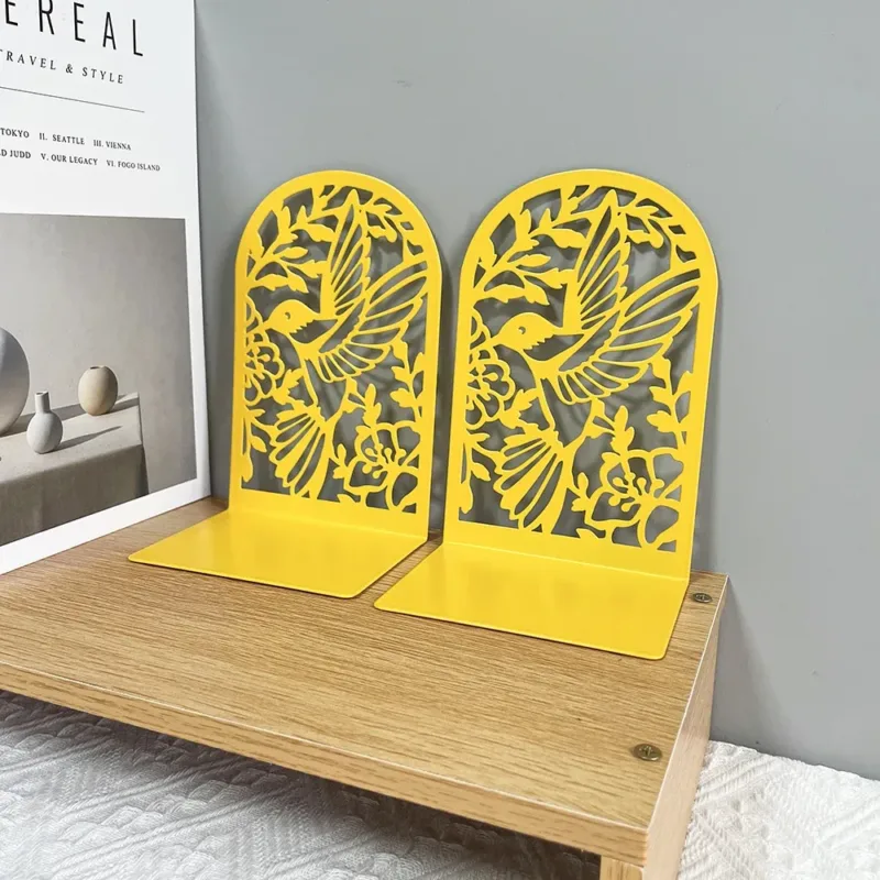 Bird Hollow Out Craft Bookends for Men Women Metal Book Ends Heavy Duty Bookends, Home Office Supplies Office Desktop Bookends - Image 4