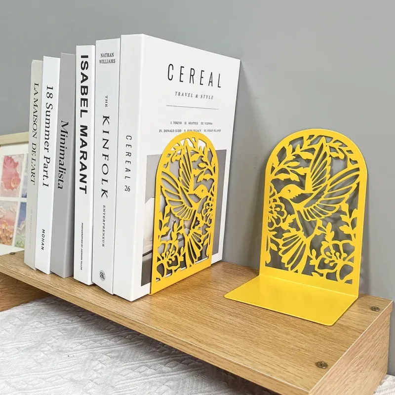 Bird Hollow Out Craft Bookends for Men Women Metal Book Ends Heavy Duty Bookends, Home Office Supplies Office Desktop Bookends - Image 5