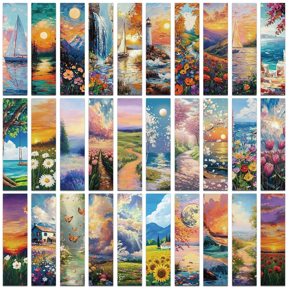 30pcs Romantic Oil Painting Bookmarks Reading Pages Books Labeled Paper Card School Stationary Supplies DIY Aesthetic Bookmarks