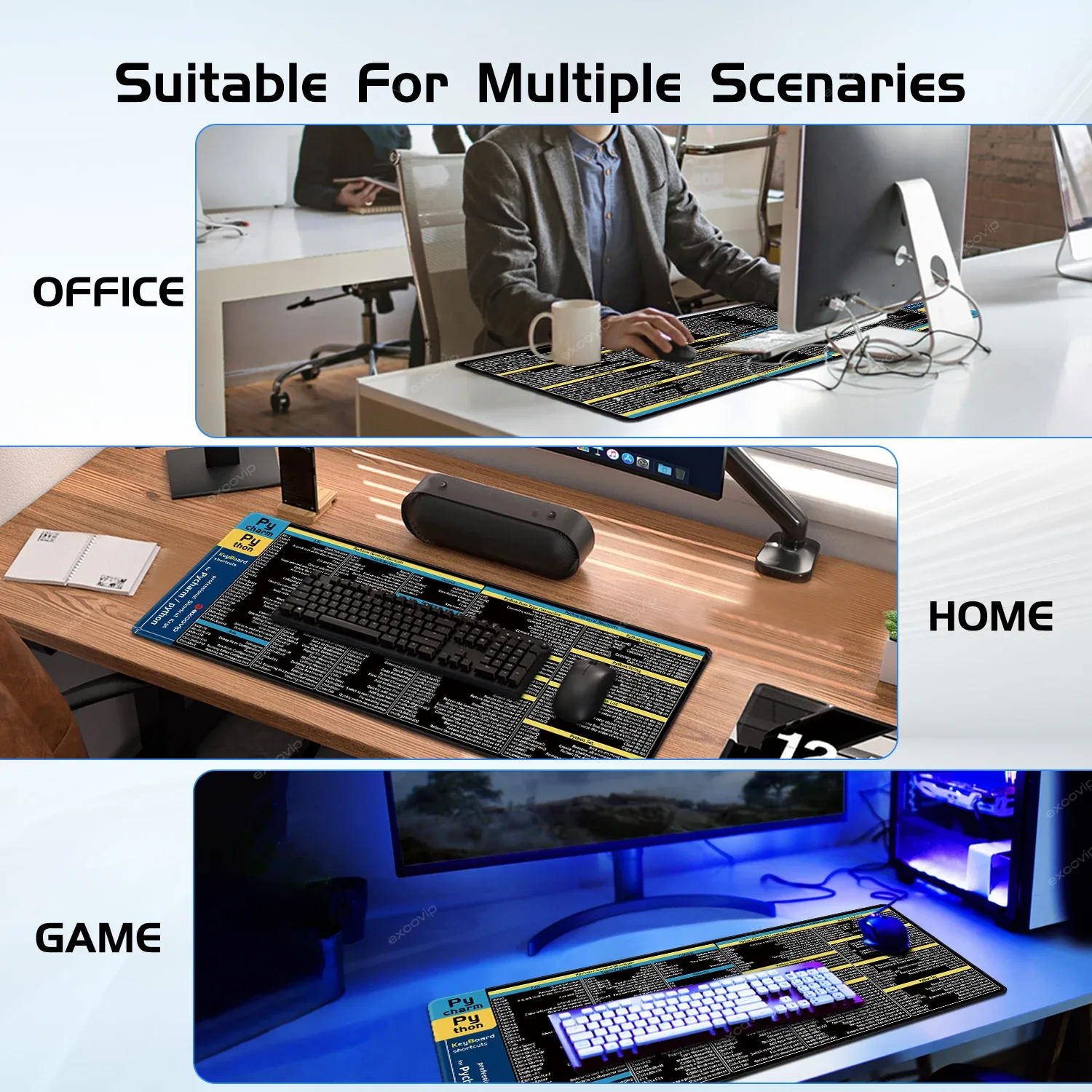 EXCO Python Programing Mouse Pad Large for Pycharm Shortcuts Cheat Sheet Keyboard Mousepad Software Web AI Engineer Desk Mat