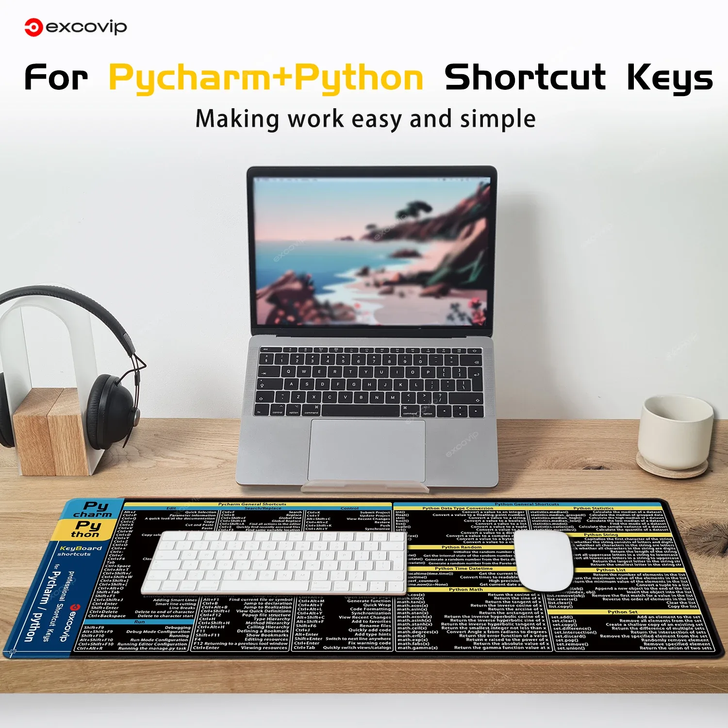 EXCO Python Programing Mouse Pad Large for Pycharm Shortcuts Cheat Sheet Keyboard Mousepad Software Web AI Engineer Desk Mat