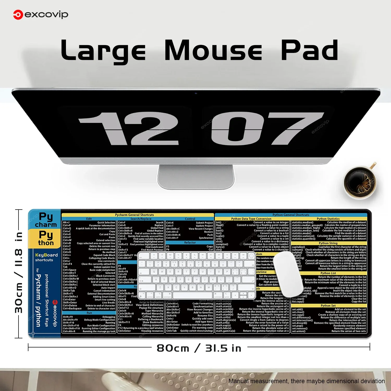 EXCO Python Programing Mouse Pad Large for Pycharm Shortcuts Cheat Sheet Keyboard Mousepad Software Web AI Engineer Desk Mat