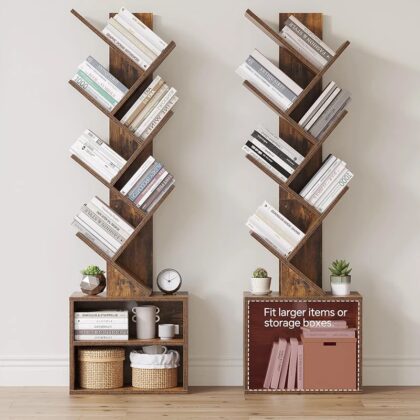 SUNMORY 6 Tier Tree Bookshelf Small Bookcase Storage Cabinet Modern Tall Narrow Book Shelf Living Room Corner Rustic Brown