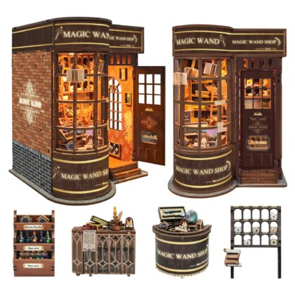 DIY Ξύλινο Book Nook "Magic Wand Shop" με Φωτισμό – Βιβλιοστάτης βιβλιοθήκης